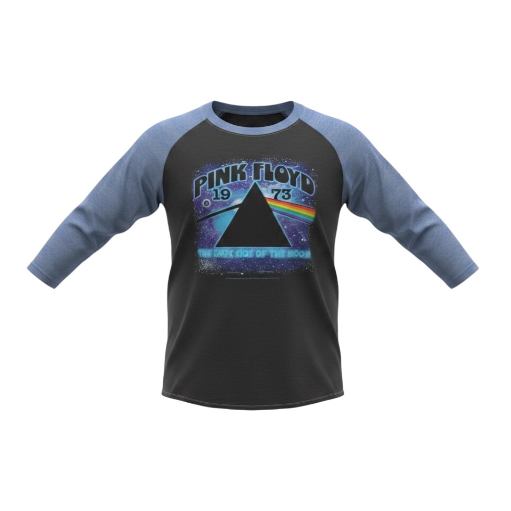 Liquid Blue Pink Floyd Dark Side Moon 1973 Raglan Baseball Tee Black Blue Xl